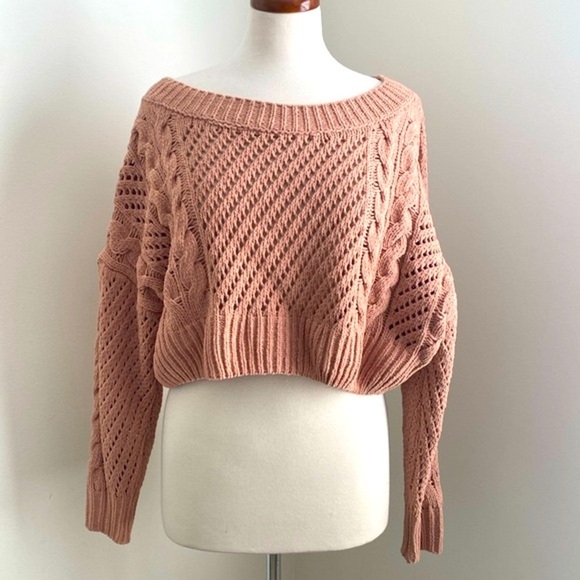 Urban Outfitters Cable Knit Cropped Sweater Mauve XS - Picture 1 of 7